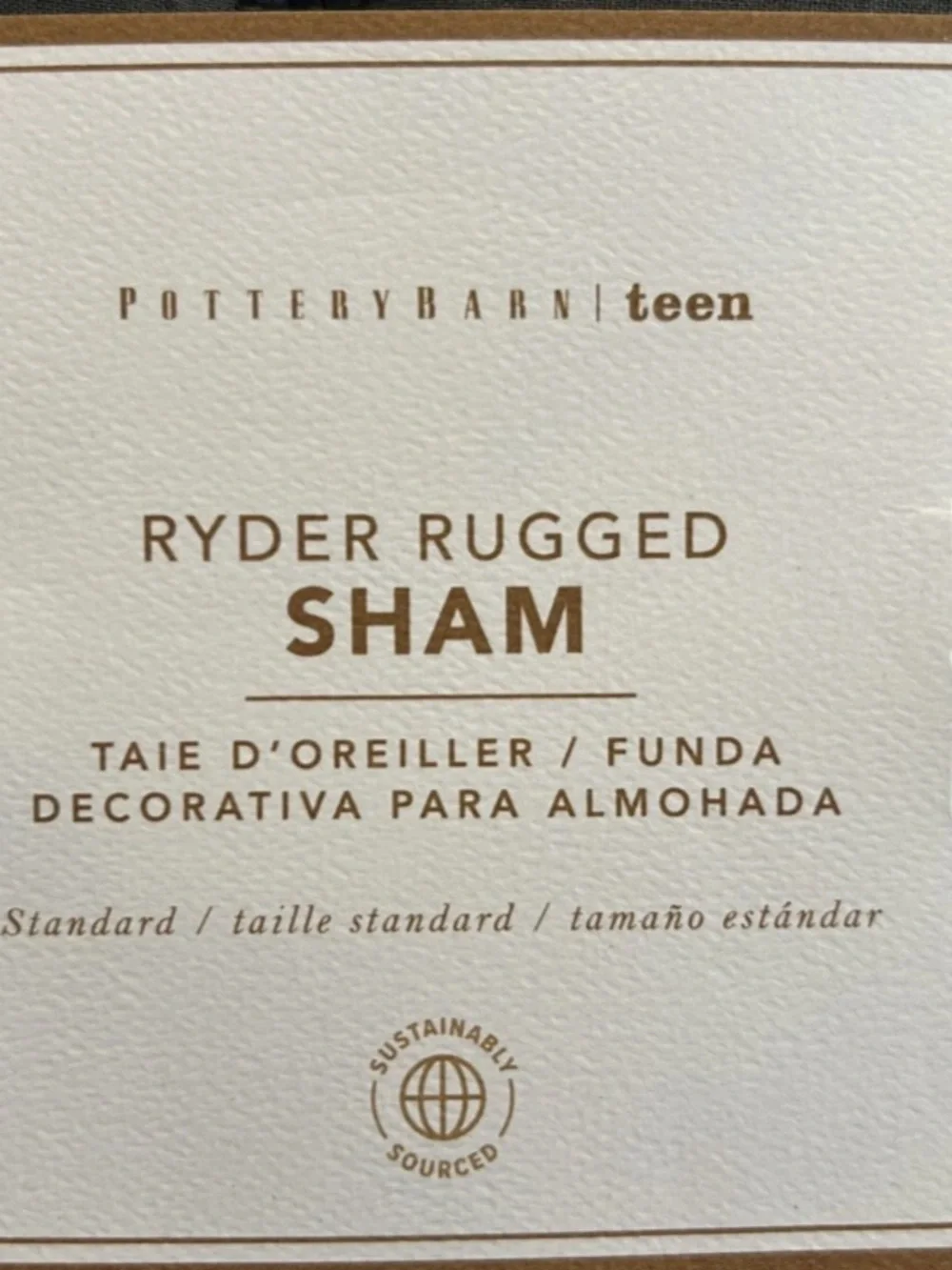 Pottery Barn Teen RYDER RUGGED SHAM Charcoal Gray, Standard, Pillow Cover NEW